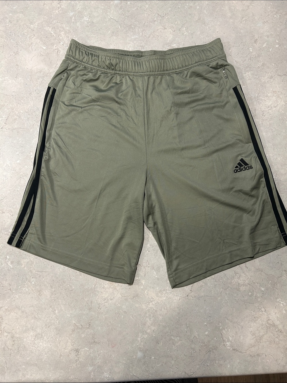 adidas Olive Athletic Shorts with Black Stripes